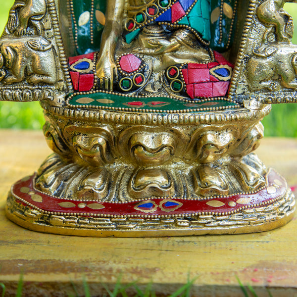 Shakyamuni Buddha Pure Bronze Statue with Coral, Turquoise and Lapis Stone Inlaid