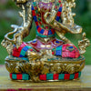 White Tara Buddha Pure Bronze Statue with Coral, Turquoise and Lapis Stone Inlaid