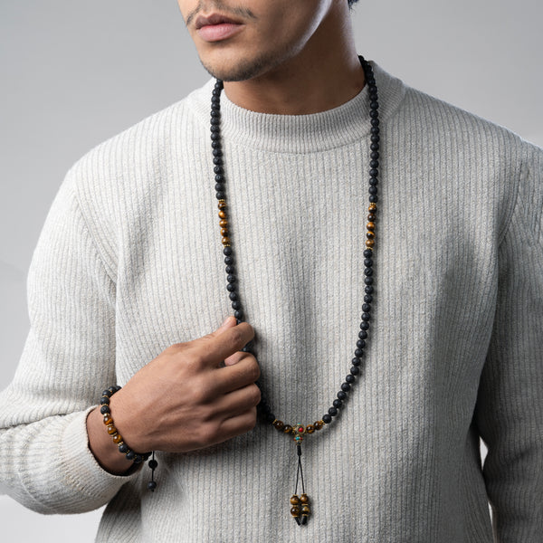 Lava Stone with Tiger Eye Guidance and Wisdom Mala