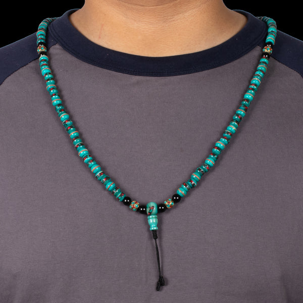 Turquoise Inlaid Bone Mala