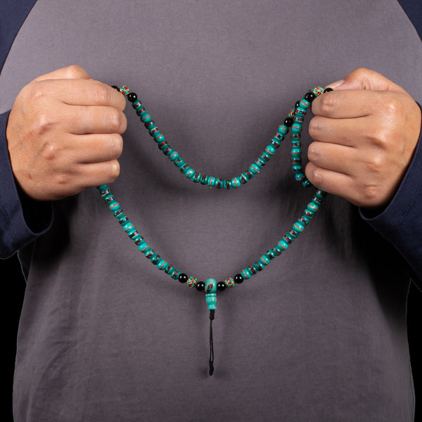 Turquoise Inlaid Bone Mala
