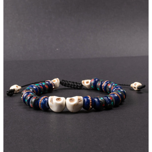 Lapis Inlaid Bone & Skull Impermanence Bracelet