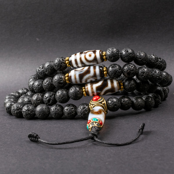 Lava Stone Dzi Beads Mala