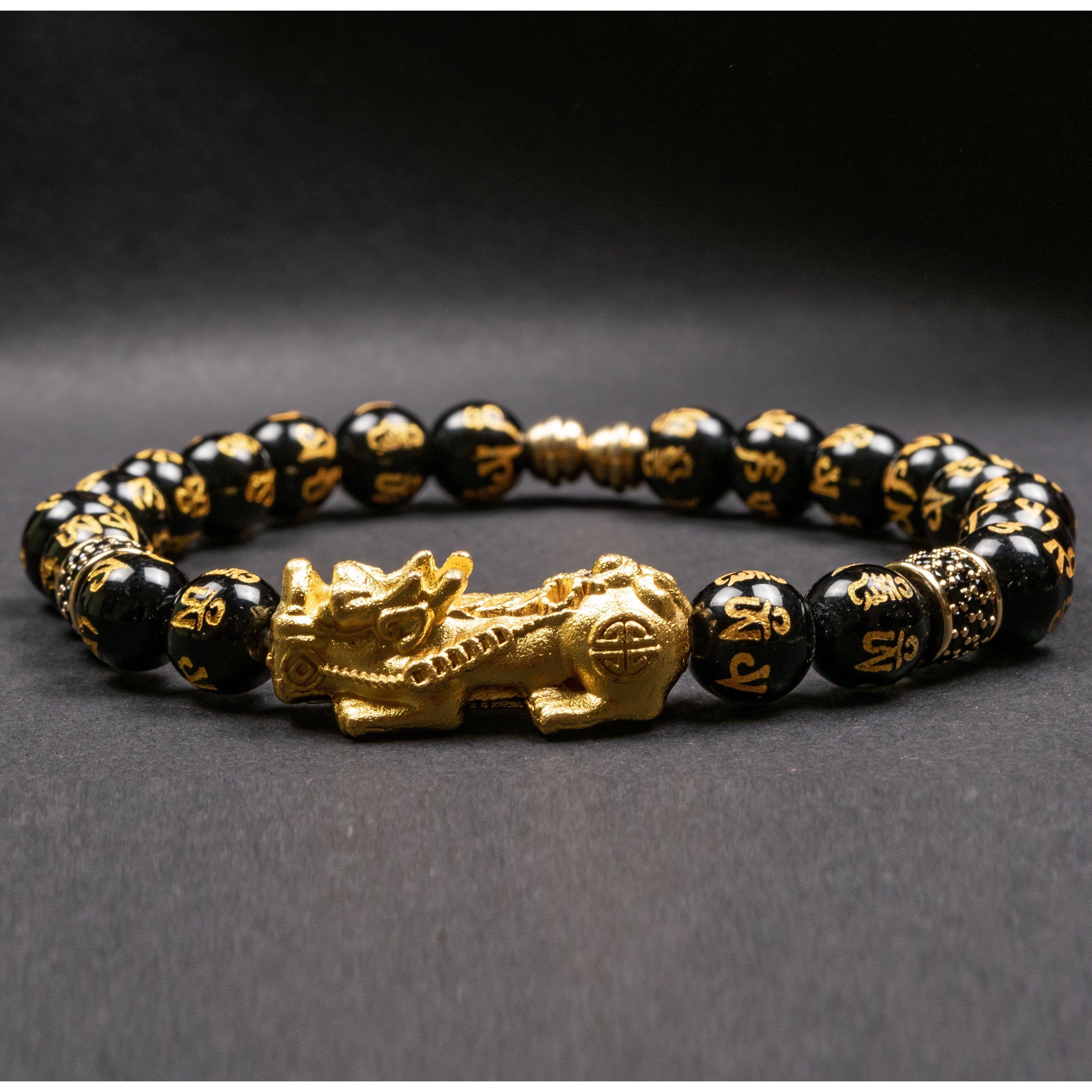 Onyx with Om Mantra Carving Pixiu Feng Shui Bracelet