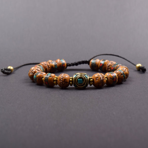 Rudraksha Bracelet with Turquoise & Coral Inlaid