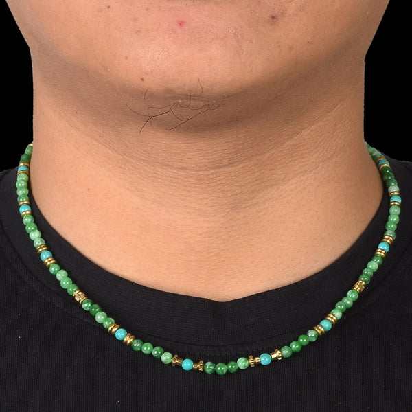 Tibetan Turquoise & Green Jade Short Mala