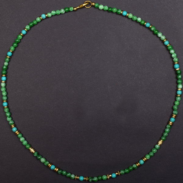 Tibetan Turquoise & Green Jade Short Mala