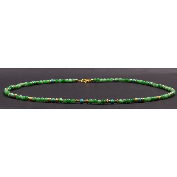 Tibetan Turquoise & Green Jade Short Mala