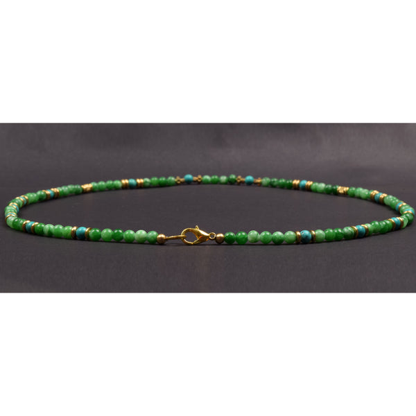 Tibetan Turquoise & Green Jade Short Mala