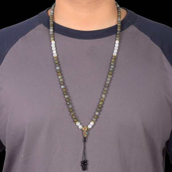Labradorite & Moonstone Mala – Intuition & Transformation