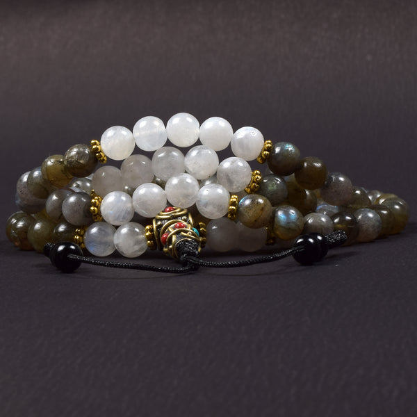 Labradorite & Moonstone Mala – Intuition & Transformation