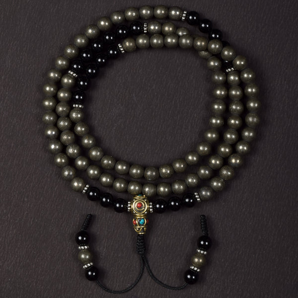 Pyrite & Onyx Mala – Prosperity & Protection