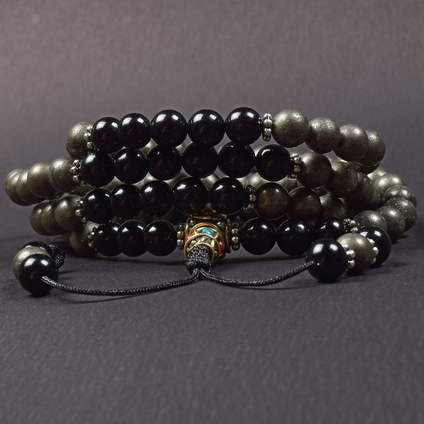 Pyrite & Onyx Mala – Prosperity & Protection