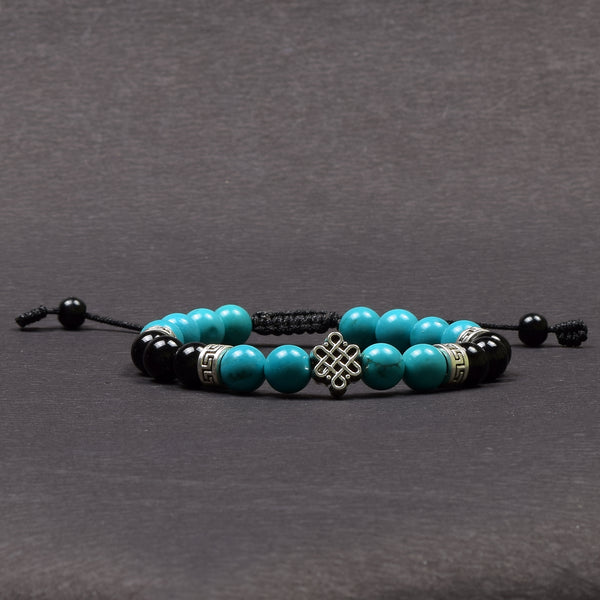 Tibetan Turquoise with Onyx Endless Knot Bracelet