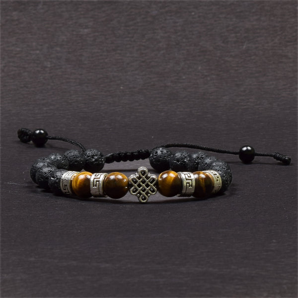Lava Stone with Tiger Eye Endless Knot Bracelet