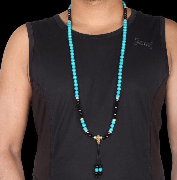 Tibetan Turquoise with Onyx Endless Knot Mala