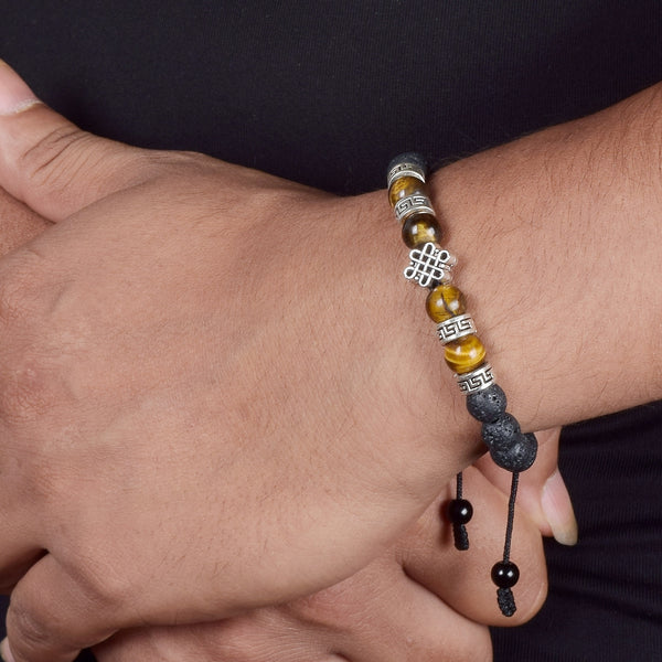 Lava Stone with Tiger Eye Endless Knot Bracelet