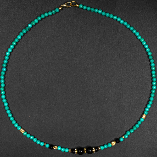 Tibetan Turquoise with Onyx Short Mala