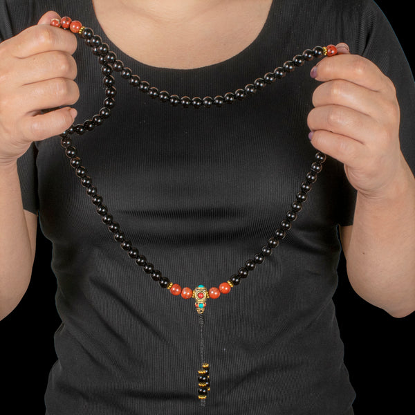 Onyx with Red Jasper Healing Endurance Mala