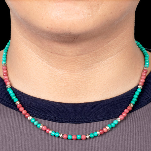 Tibetan Turquoise with Rhodonite Short Mala