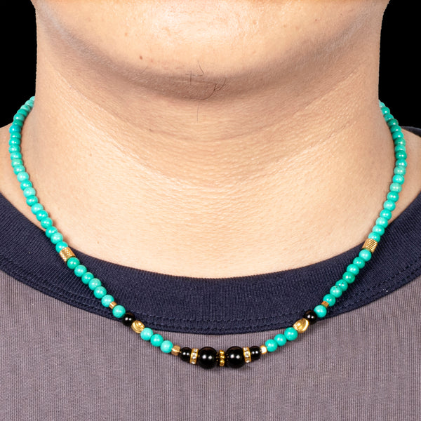 Tibetan Turquoise with Onyx Short Mala