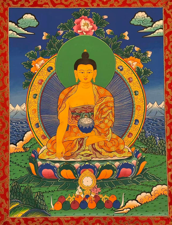 Shakyamuni Buddha Thangka - Silk Framed