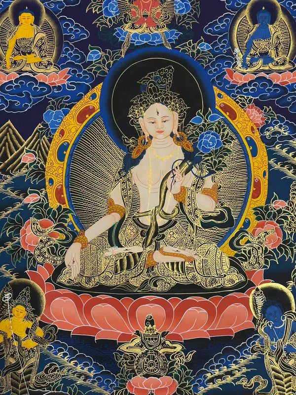 White Tara Thangka - Silk Framed