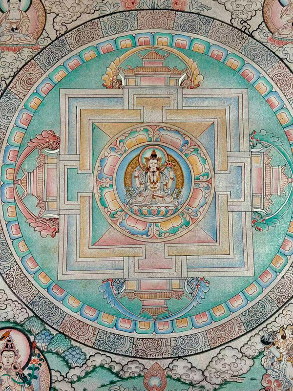 Chenrezig Mandala Silver Thangka