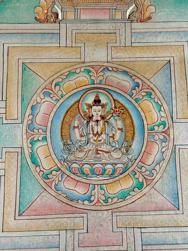 Chenrezig Mandala Silver Thangka