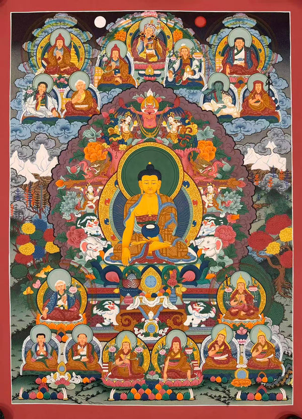 Shakyamuni Buddha and the 17 Great Scholars Thangka