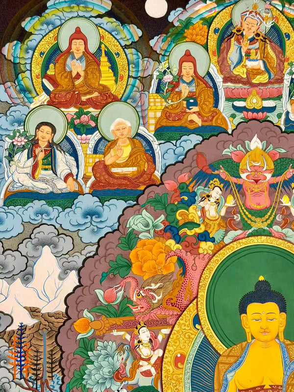 Shakyamuni Buddha and the 17 Great Scholars Thangka