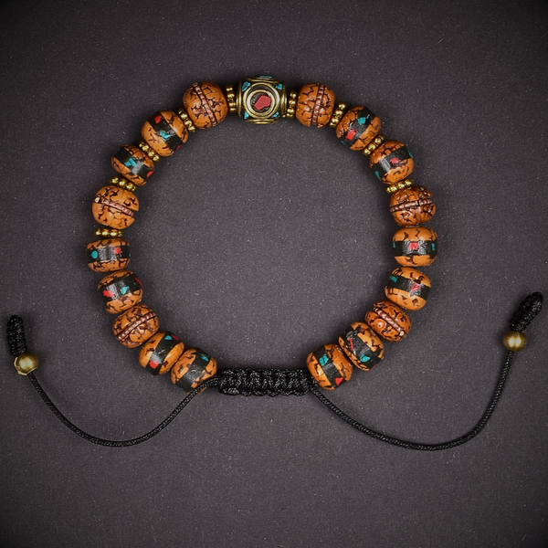 Rudraksha Bracelet with Turquoise & Coral Inlaid