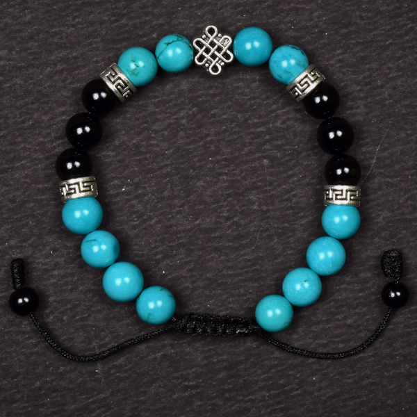 Tibetan Turquoise with Onyx Endless Knot Bracelet