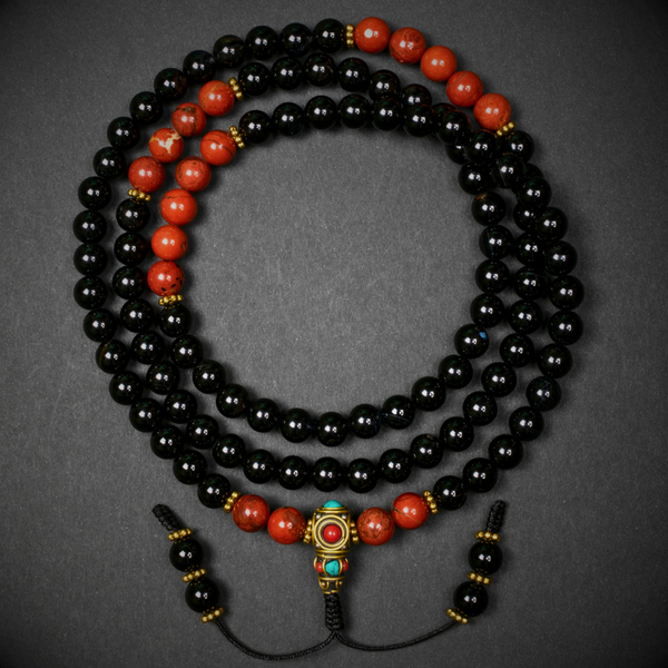 Onyx with Red Jasper Healing Endurance Mala