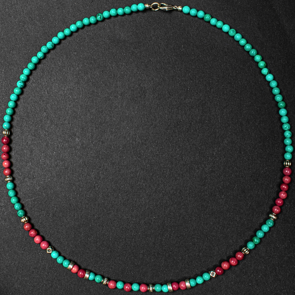 Tibetan Turquoise with Rhodonite Short Mala
