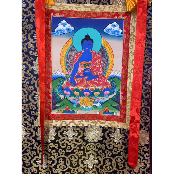 Medicine Buddha Thangka - Silk Framed
