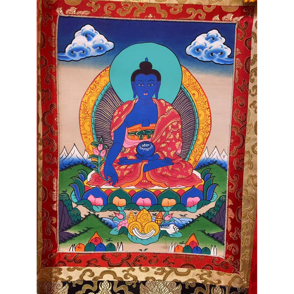 Medicine Buddha Thangka - Silk Framed