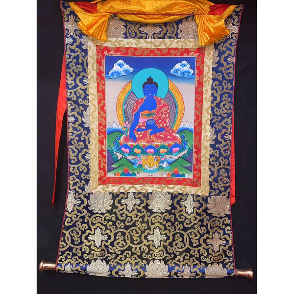 Medicine Buddha Thangka - Silk Framed