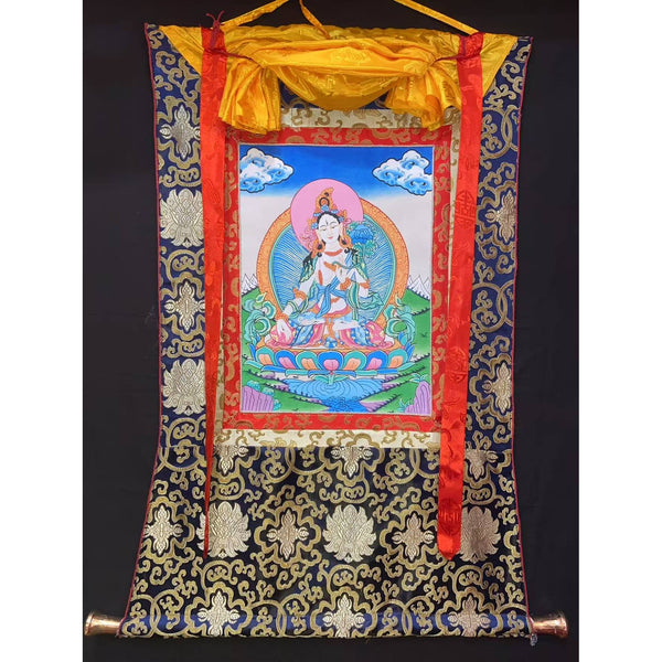 White Tara Thangka - Silk Framed