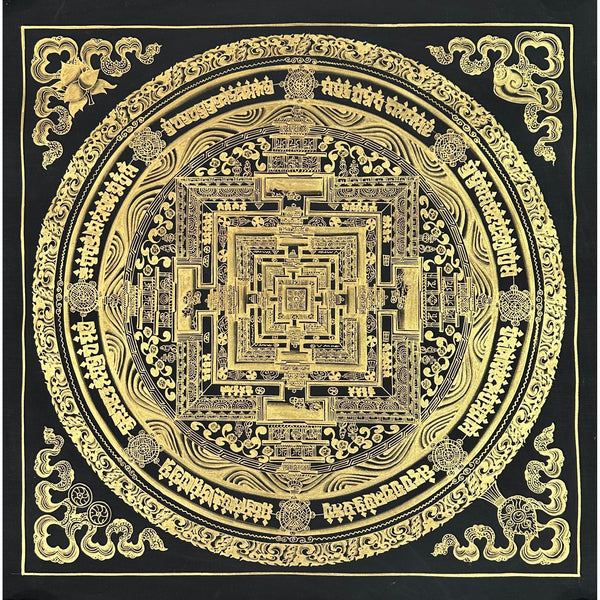 Kalachakra Mandala Black and Gold Thangka Painting