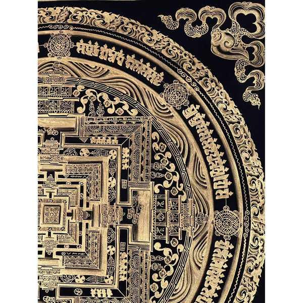 Kalachakra Mandala Black and Gold Thangka Painting