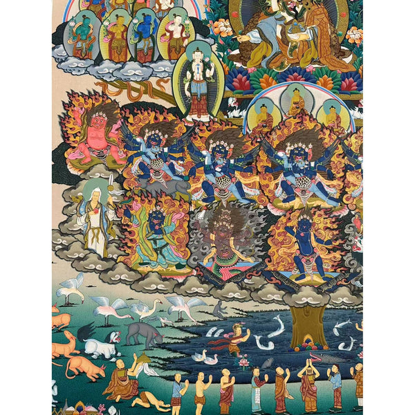 Guru Padmasambhava in Consort Lineage Tree Large Thangka