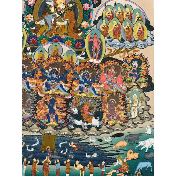 Guru Padmasambhava in Consort Lineage Tree Large Thangka
