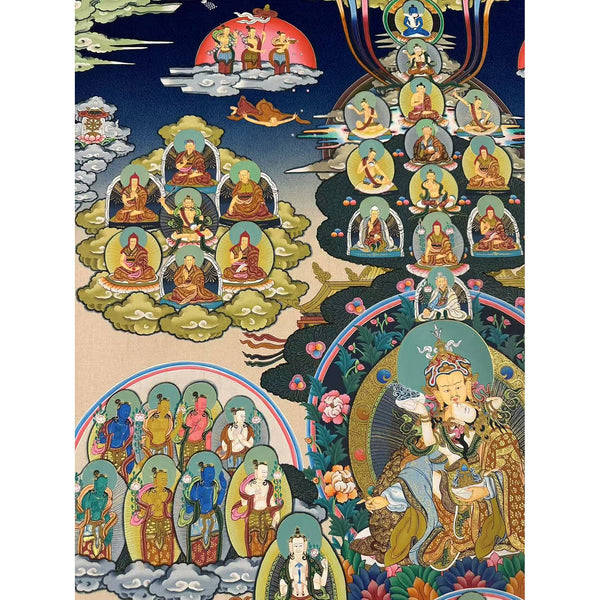 Guru Padmasambhava in Consort Lineage Tree Large Thangka