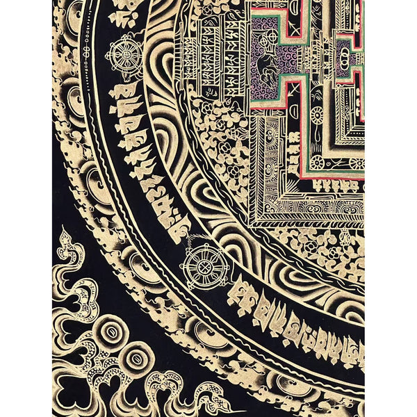 Kalachakra Mandala Black and Gold Thangka Painting