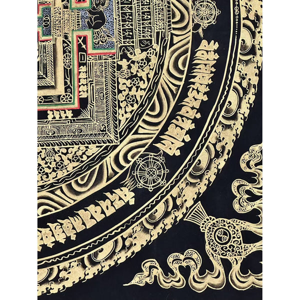 Kalachakra Mandala Black and Gold Thangka Painting