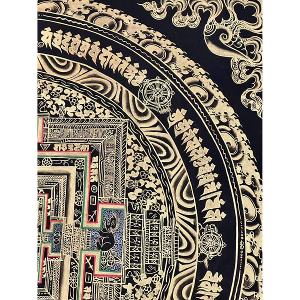 Kalachakra Mandala Black and Gold Thangka Painting
