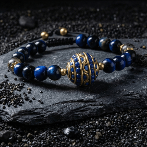Blue Tiger Eye with Dragon Vein Stone Divider Radiance Bracelet - Art Of Tibet