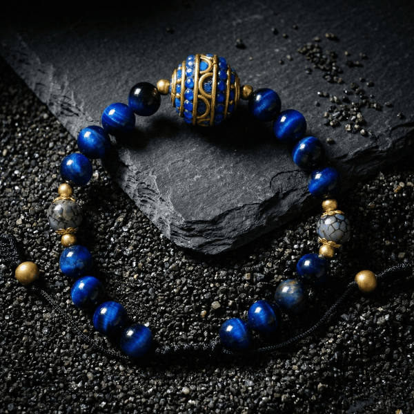 Blue Tiger Eye with Dragon Vein Stone Divider Radiance Bracelet - Art Of Tibet