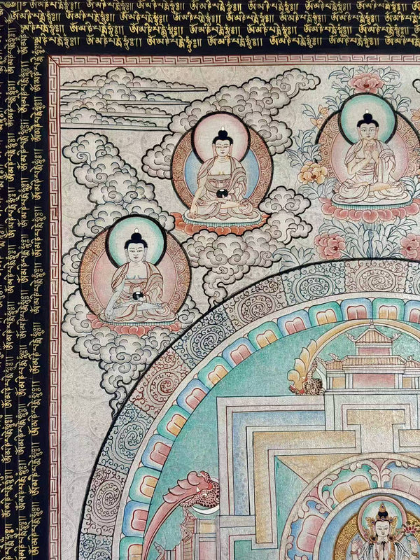 Chenrezig Mandala Silver Thangka - Art Of Tibet